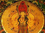 Tibet Lhasa 04 10 Potala Dalai Lama 13 Funerary 11-Headed Avalokiteshvara In the funerary chapel for the 13th Dalai Lama is this exceptional mural of the 11-headed, 1000-armed Avalokiteshvara (Chenrezig).